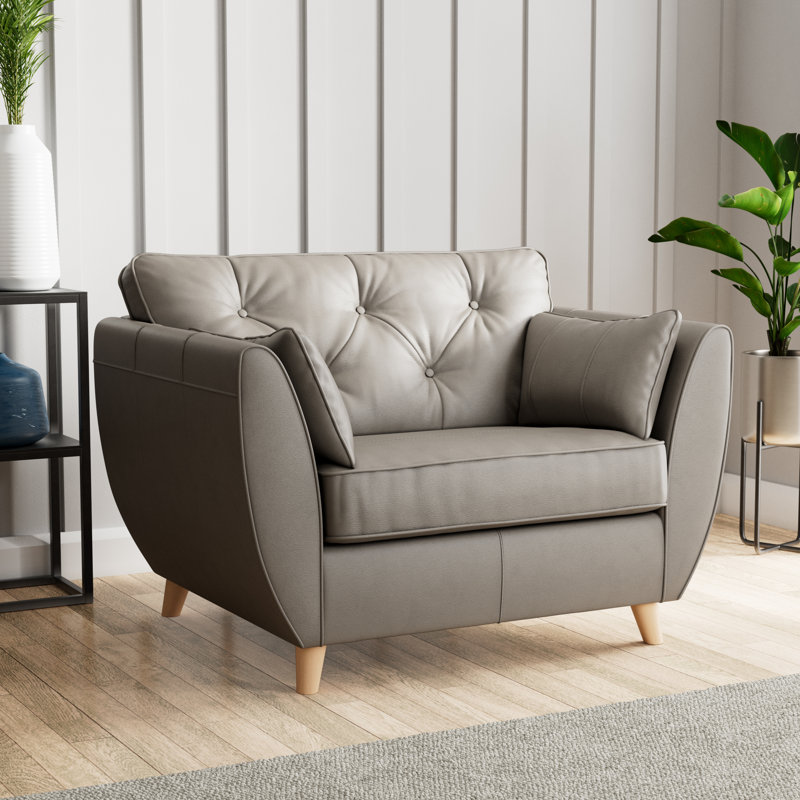 Marylin Leather Snuggle Chair, Stone, Light Wood