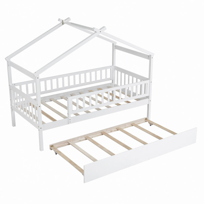 Lit en bois avec couchette, Blanc