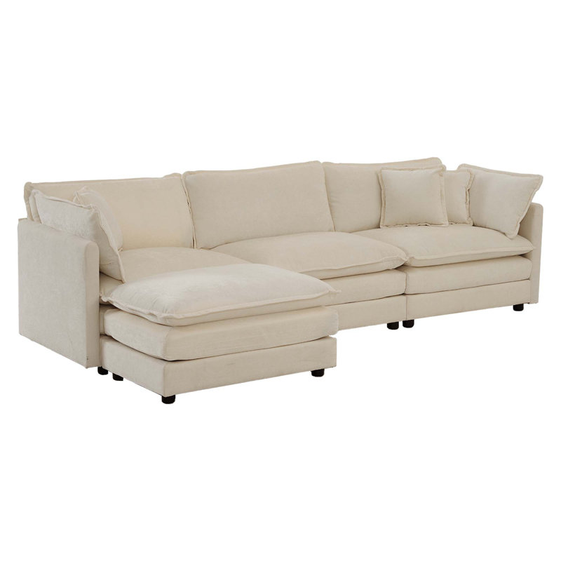 Canapé modulaire surdimensionné en L modulaire, Chenille beige, H 33 po x l 111,5 po x P 35 po