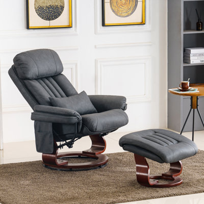 Kimmons Reclining Chairs with Ottoman, 360 Degrees Swivel Recliners with Massage, Faux Leather