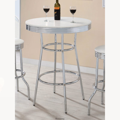 Glossy White and Chrome Round Bar Table