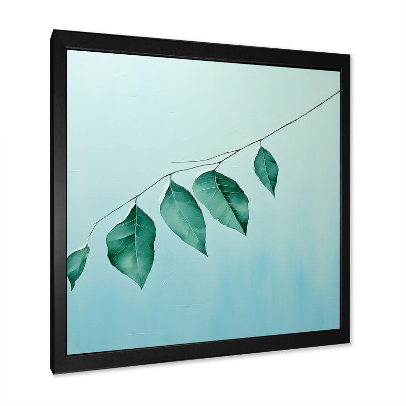 Bleu sarcelle Tranquility Leaf Impression I, Cadre simple noir, H 16 po x l 16 po x P 1 po
