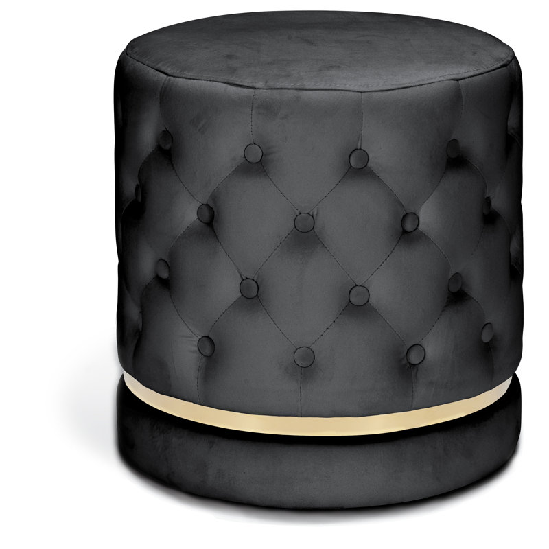Vancamp Velvet Ottoman, Black Velvet