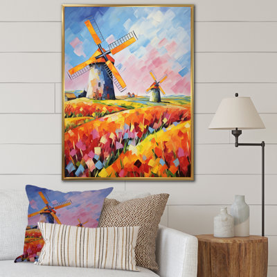 «Colorful Flower Meadow Windmills I - Wind Turbines», art mural