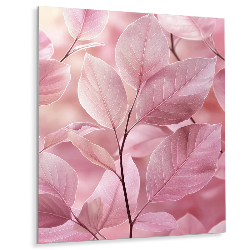 Rose ombre parmi les feuilles III - feuilles, impression sur métal, H 20 po x l 12 po