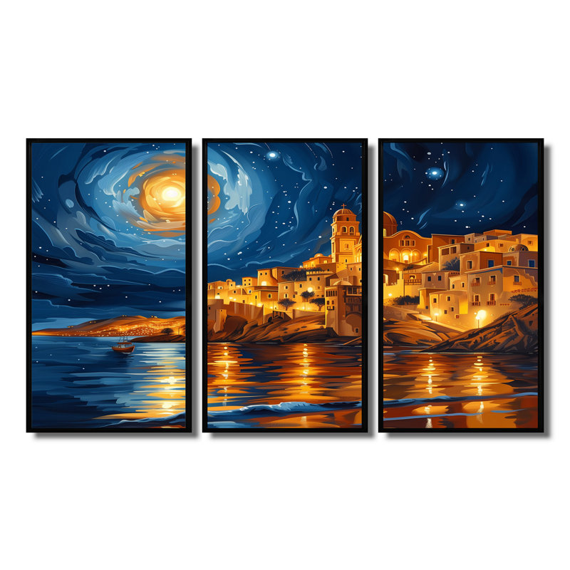 Moonlit, Égypte dans la nuit étoilée, désert, scène II, H 28 po x l 12 po x P 1 po, Toile avec cadre flottant noir
