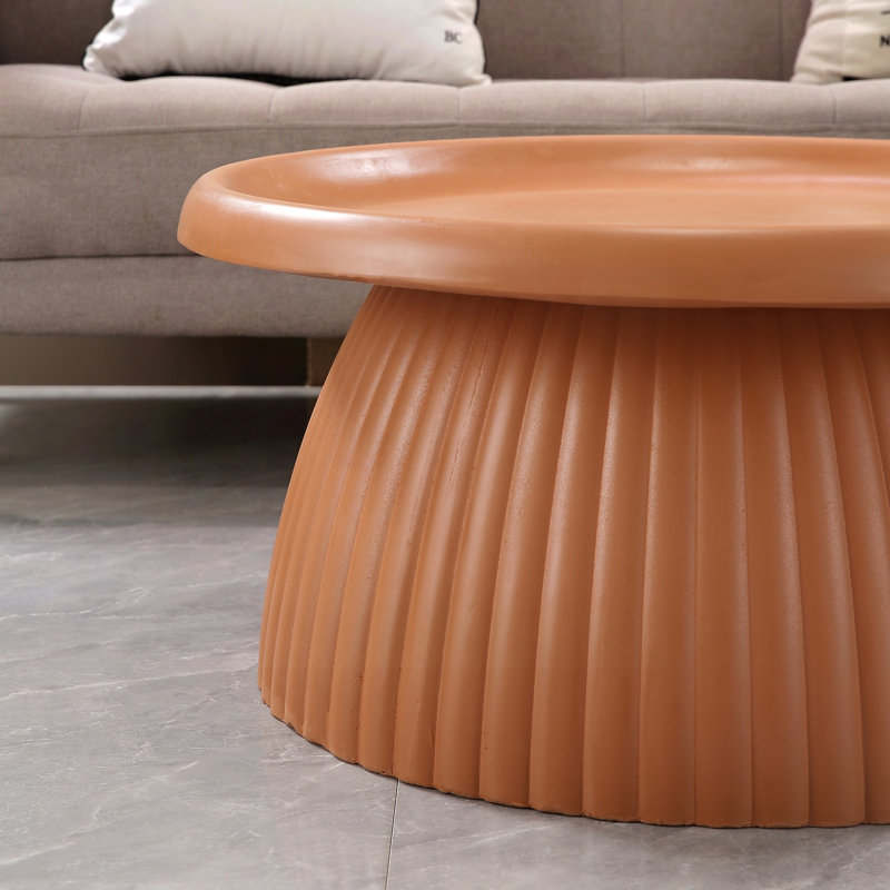 Round Travertine Fluted Base Center Table