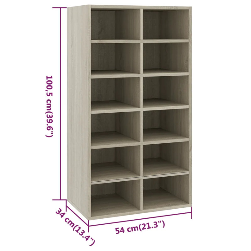 12 Pair Shoe Rack, Sonoma Oak