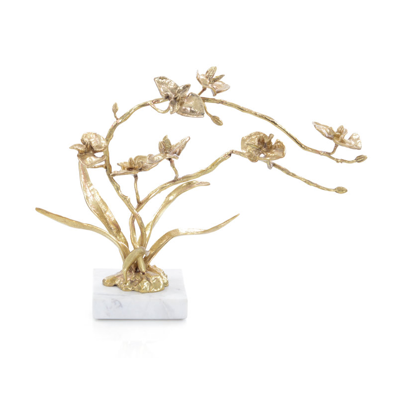 Orchids In Bloom Sculpture, Small Brass