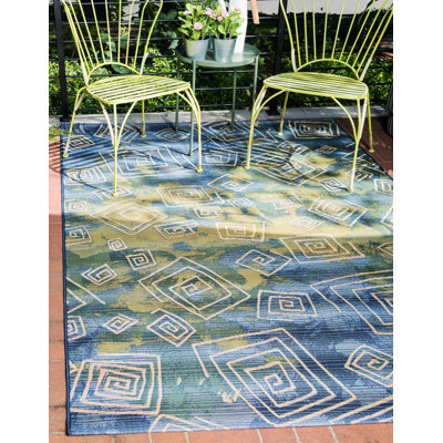 Tapis intérieur / extérieur bleu abstrait Dylan