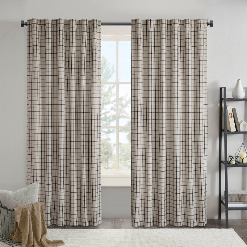1pc 50 x 84 po avec passe-tringle à carreaux et patte de rideau avec doublure en molleton, L 50,05 po x L 84,05 po, Noir