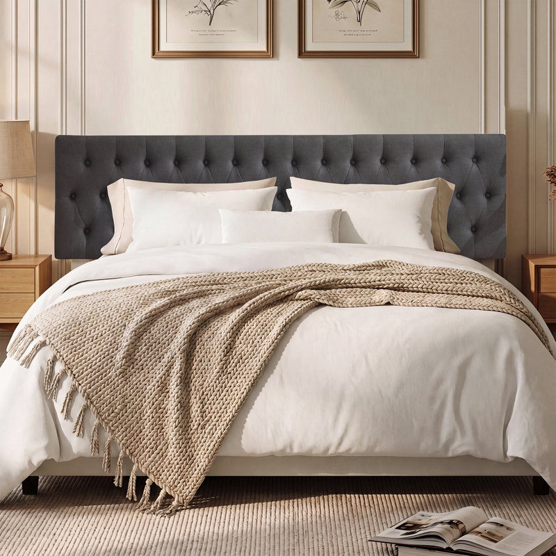Tête de lit tapissier Aveigha, Grand, Lin gris foncé