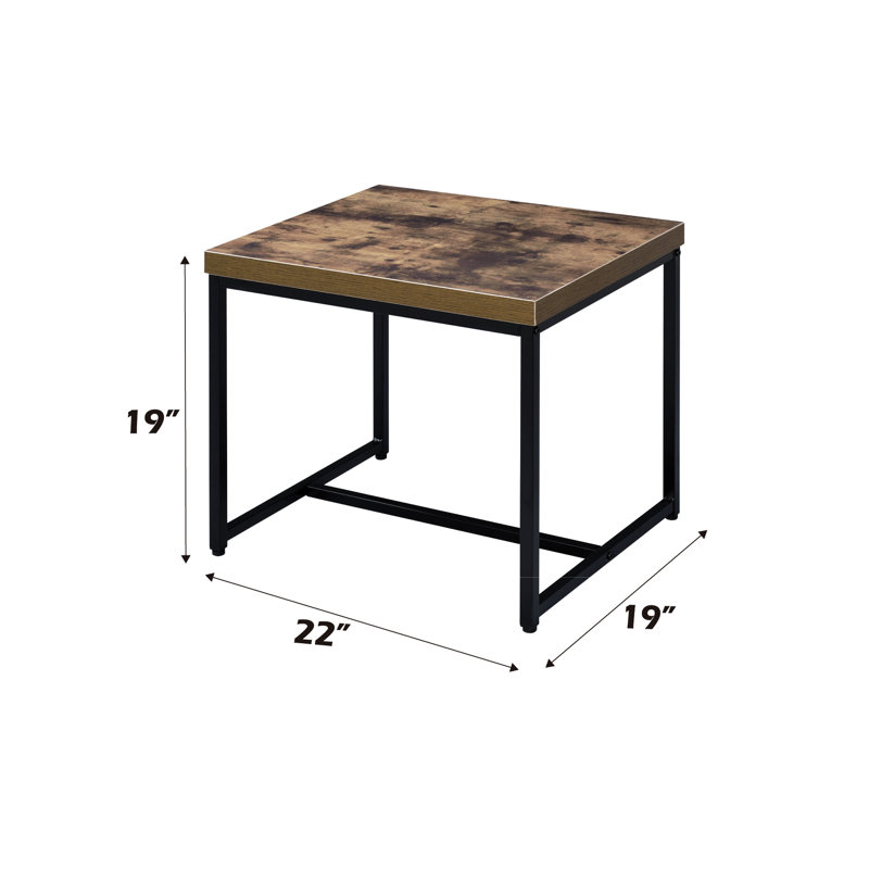 Table de bout en chêne patiné moderne avec base en traîneau noir