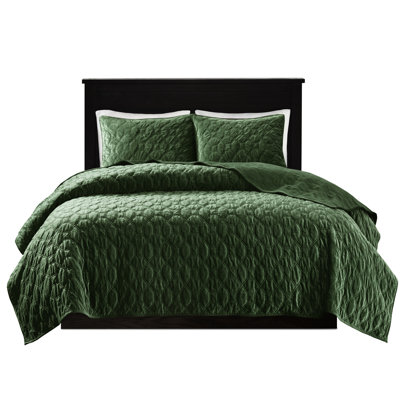 Ensemble de courtepointe en velours 3 pièces pour très grand lit - Matelassage géométrique pour une chambre confortable et chaleureuse, 1 2 taies décoratives avec bourre en coton très chaleureuse / rembourrée