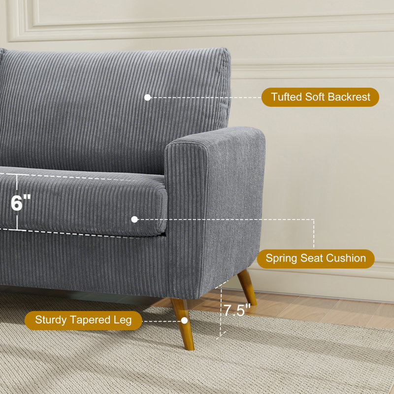 Canapé 68 po Mid-Century Modern, Gris foncé