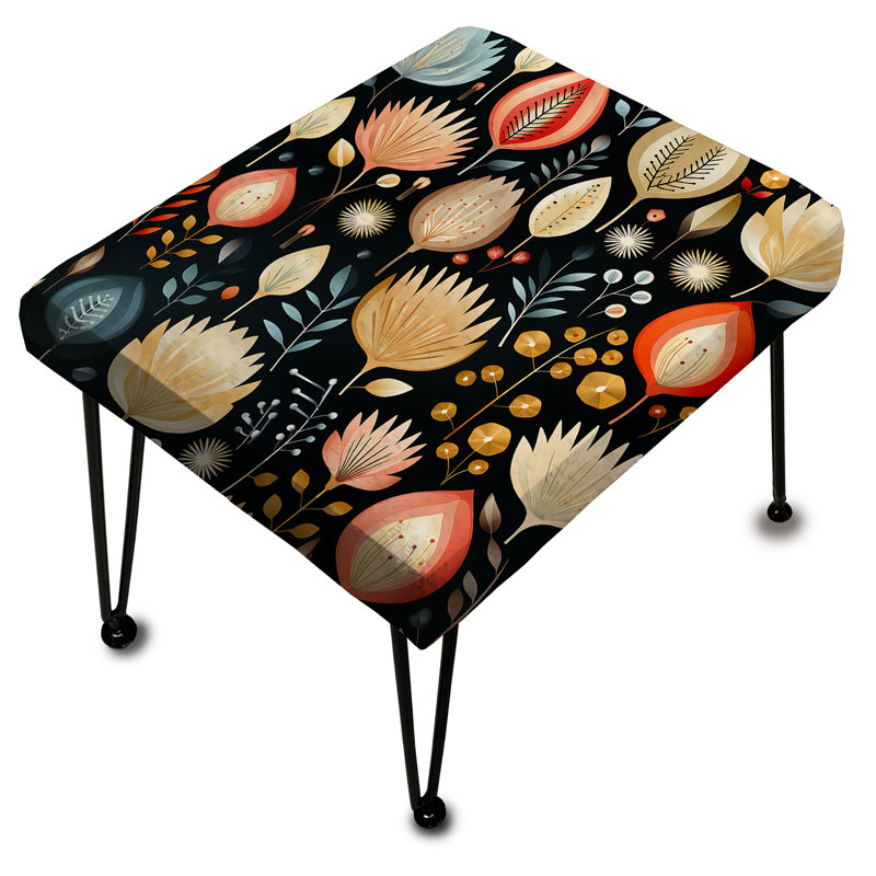 Peach & Black Vintage éclectique Blooms Mix Collage - Repose-pieds rectangulaire éclectique