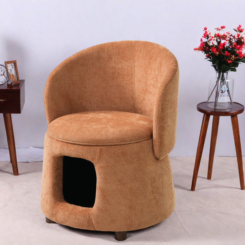 Chaises d'appoint modernes avec rangement, pieds en bois d'acacia, coin compact pour animaux