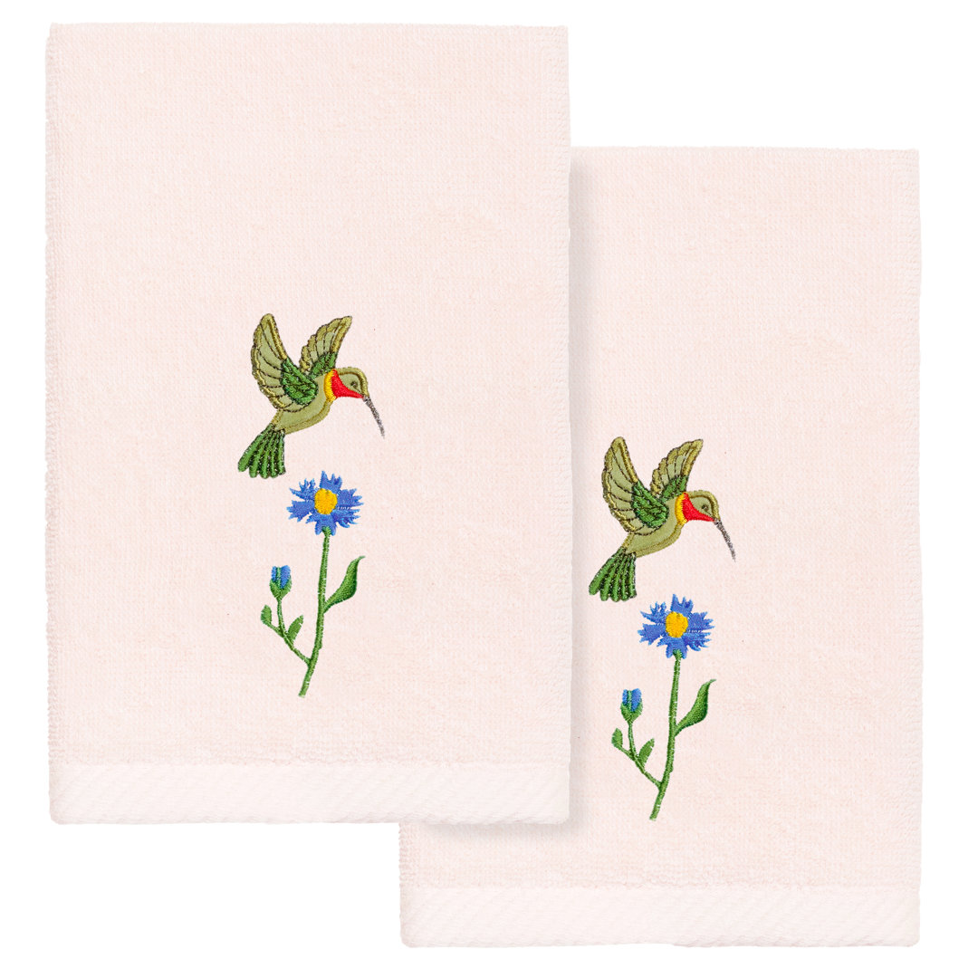 2 Piece 100% Turkish Cotton Hada Embellished Fingertip Towel Set (Set of 2) Linum Home Textiles 