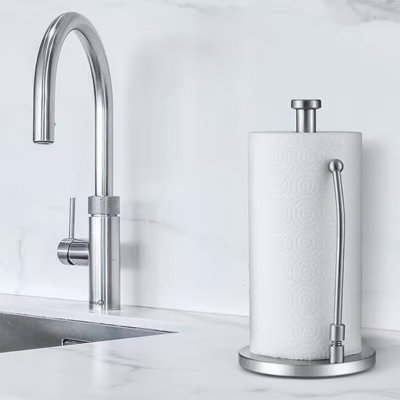 Porte-essuie-tout de comptoir en acier inoxydable avec bras à ressort et base lestée