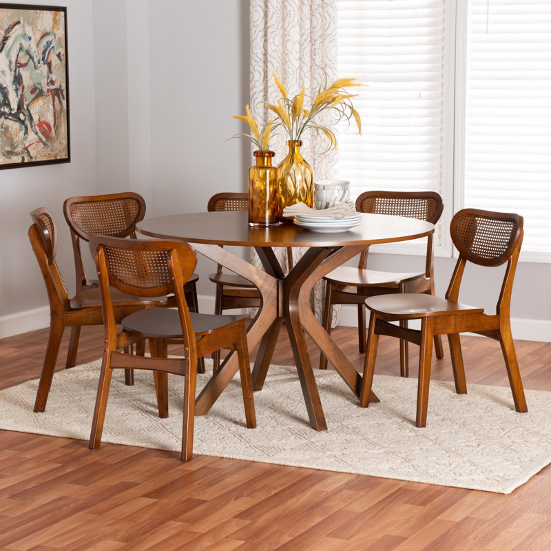 Boisy 6 - Person Pedestal Dining Set, Walnut, Walnut