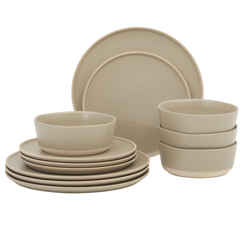 Service de vaisselle Gibson Elite Humphrey Lane 12 pièces (service pour 4) assiettes et bols en grès céramique réactive - blanc