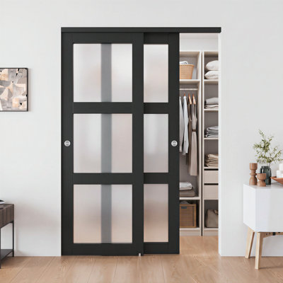 Portes de placard coulissantes en verre givré 60 po x 80 po avec cadre en bois manufacturé massif et trousse de quincaillerie d'installation