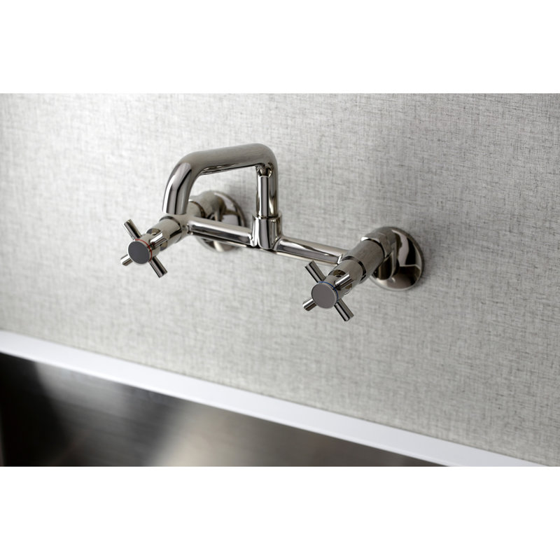 Kingston Brass Concord Double-Handle 2-Hole Wall-Mount Bridge Kitchen Faucet, Polished Nickel