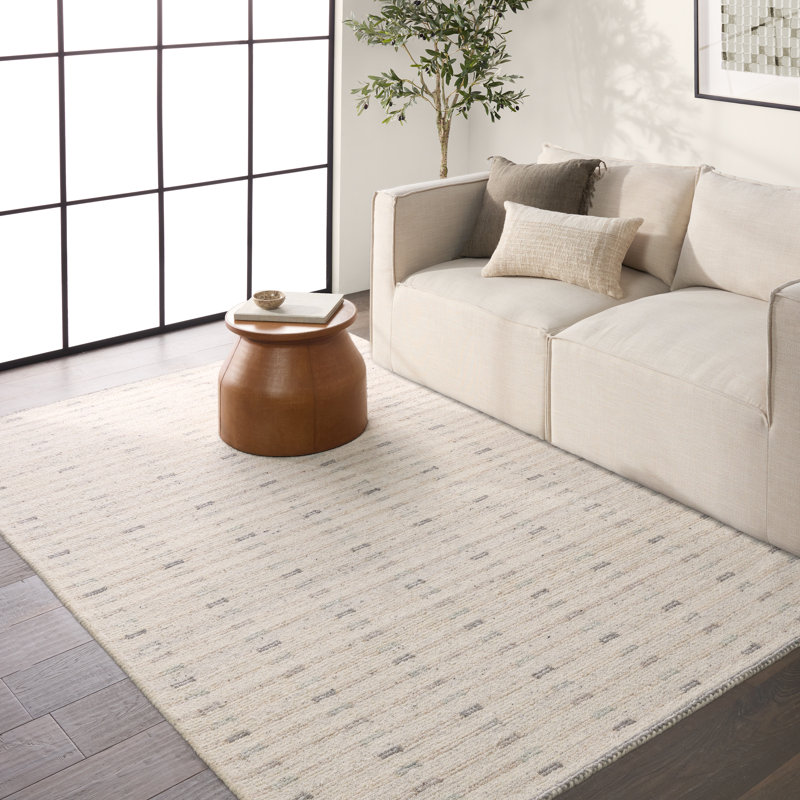 Tapis ivoire / gris touffeté à rayures Finnigan Aiker FGN01 (10 pi x 14 pi), Rectangle 10 pi x 14 pi, Gris / Brun clair