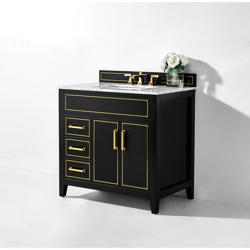 Ensemble de meuble-lavabo simple 36 po Aspen, Noir onyx, Doré