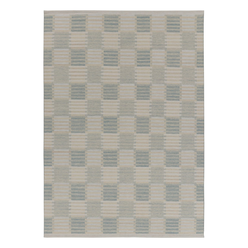 Scandinavian Wool Geometric Area Rug in White, Blue