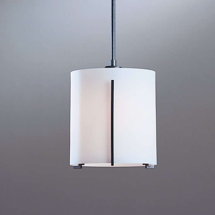 Exos 1 - Light Single Cylinder Pendant with Opal Shade, Natural Iron, Small