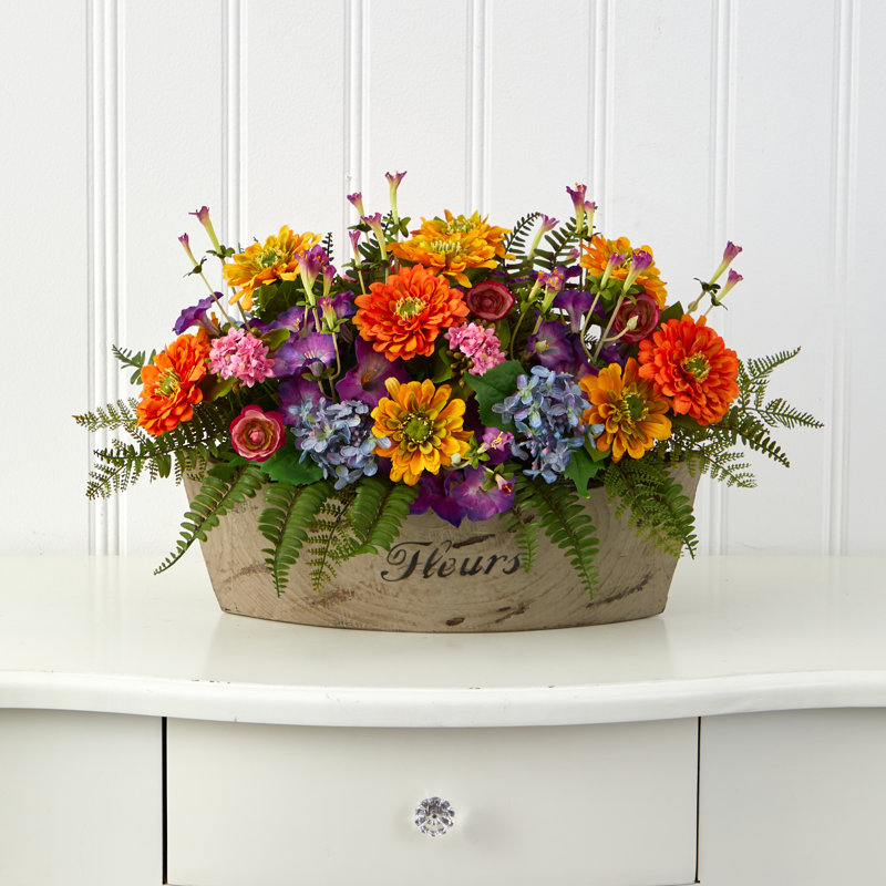 Vibrant Silk Mixed Flowers 18" Artificial Arrangement in Decorative Vase