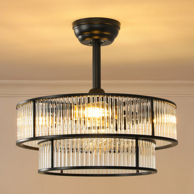 20'' Crystal Caged Mid Century Chandelier Ceiling Fan with Light Kit and Remote Control Included