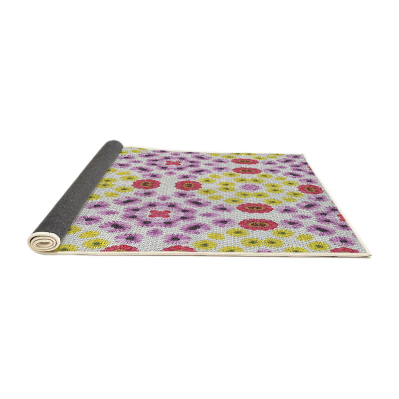 Tapis mauve/jaune à tisser électrique, Rond 7 pi