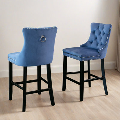 Tabourets de bar contemporains rembourrés en velours, tabourets de bar à hauteur de comptoir de style loisirs avec décoration capitonnée à boutons (ensemble de 2)
