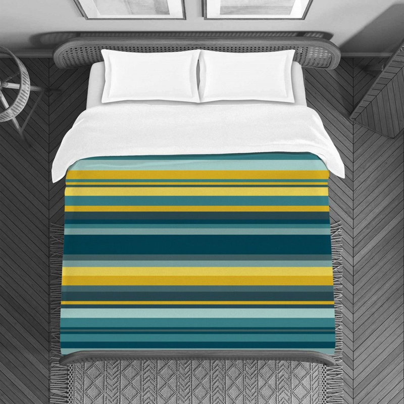 Housse de couette en microfibre , Housse de couette pour grand lit, Bleu foncé / Jaune