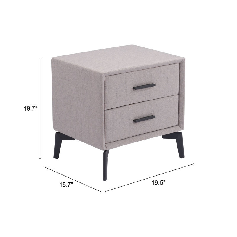 Table de bout en acier et bois 20 po avec deux tiroirs, Gris