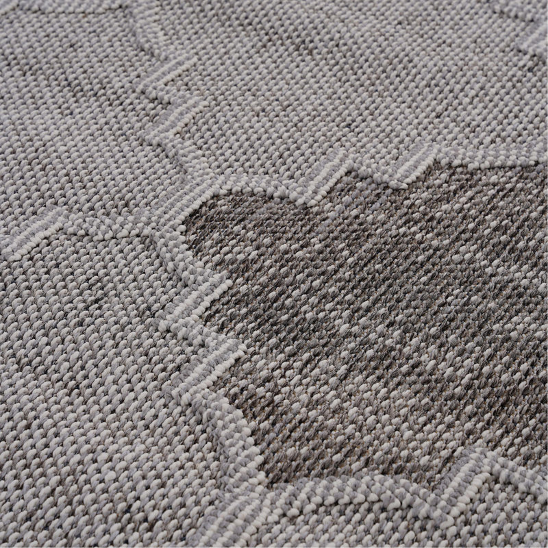 Tapis intérieur / extérieur 5X7 blanc / gris / treillis, Rectangle 5 pi 3 po x 7 pi 6 po