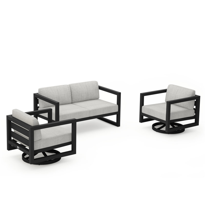 Avion 3 Piece Loveseat Set With Swivel, Cast Silver Sunbrella®, Slate