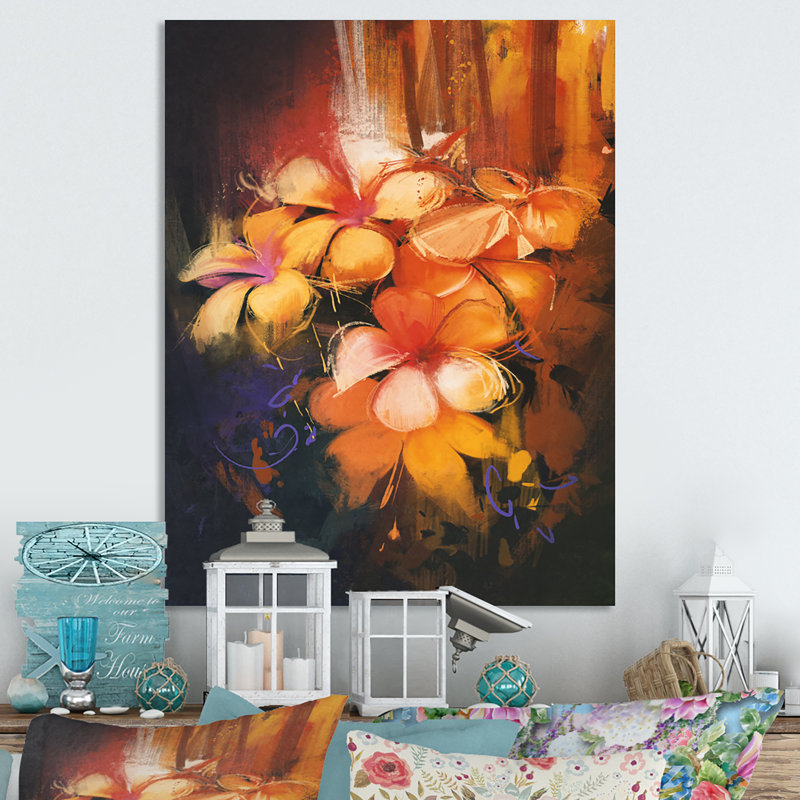 Fleurs de lotus orange grunge - reproduction de cadre photo sur toile, H 40 po x l 30 po x P 1,5 po, Toile tendue