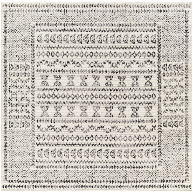 Alza Southwestern Gray/Black/Ivory Area Rug, Square 6'7"