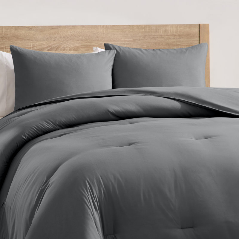  soft microfiber 3 piece comforter set with pillow shams, Dark Gray, Full Comforter + 2 Standard Shams