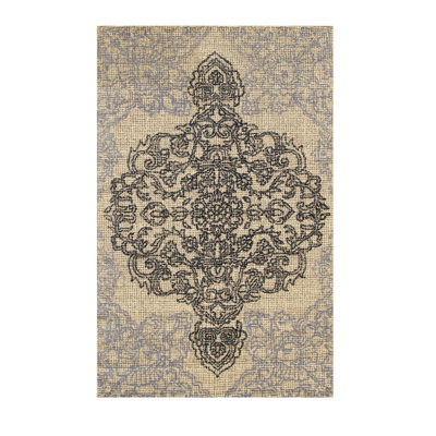Madallion Beige Hand Tufted Wool Ivory Bohemian Oriental Area Rug