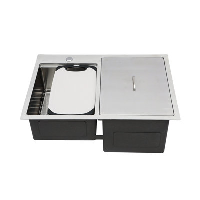 Lavabo encastré en acier inoxydable à double cuve pour poste de travail extérieur, composition T304 de calibre 16, fonction 2 en 1 avec espace isolé de 13 pouces et 10 gallons, coins R10 pour la prévention des débris, rebord de 3 mm