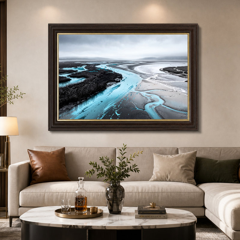 Art mural sur toile gris avec marais avec rivière turquoise, 16"H x 24"W