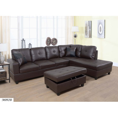 Sectional Sofa Set, Faux Leather Sofa with Free Storage Ottoman