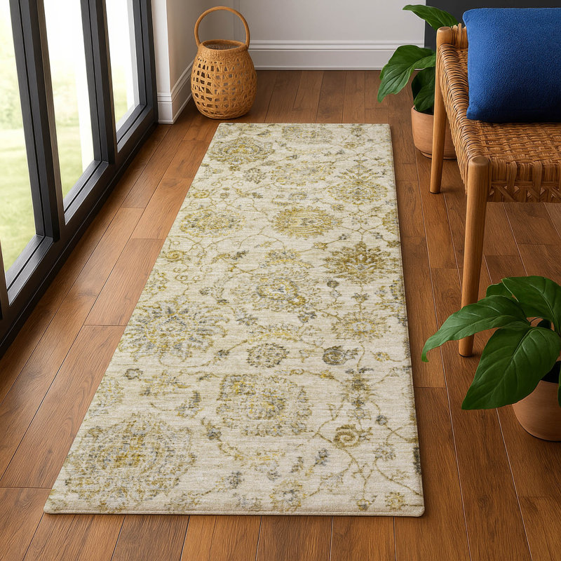 Premium Machine Washable Ashington AMF1833 Damask Rug, Runner 2'3" x 7'6"