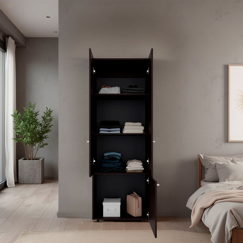 Système de garde-robe à 3 portes avec tringle pour vêtements et tablettes intérieures Home, Chêne brun