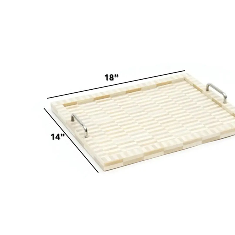Decorative Tray | Resin & Bone Inlay Decor Tray | 18X14X2.5 inches, 2.5" H x 14" W x 18" D, Beige