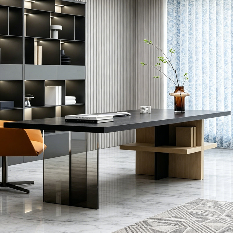 Bureau à la maison de style italien, H 29,53 po x l 94,49 po x P 35,43 po, Noir